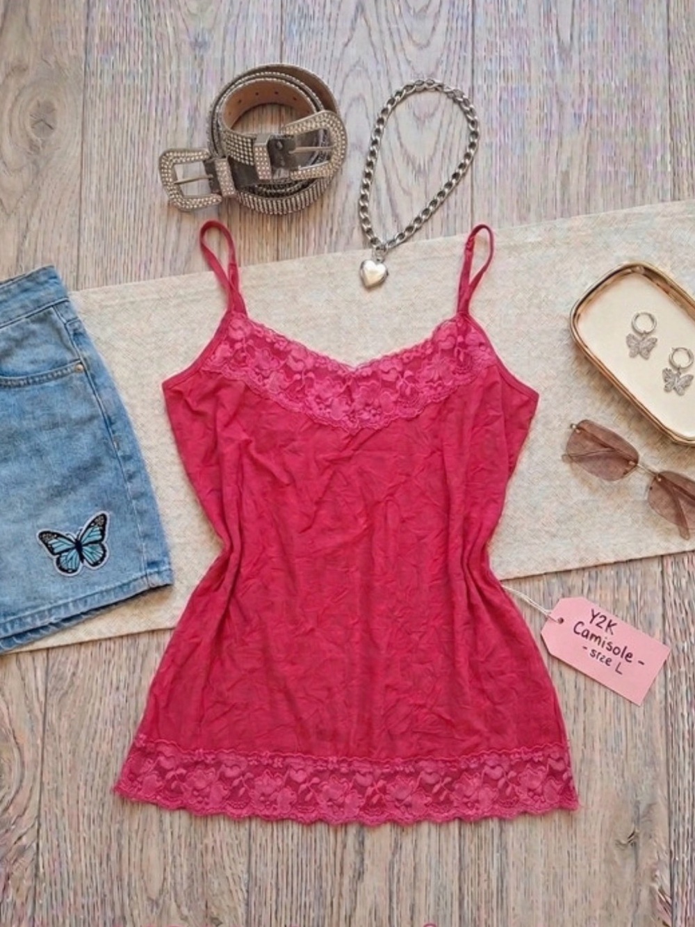 Bright Pink Lace-Trim Camisole